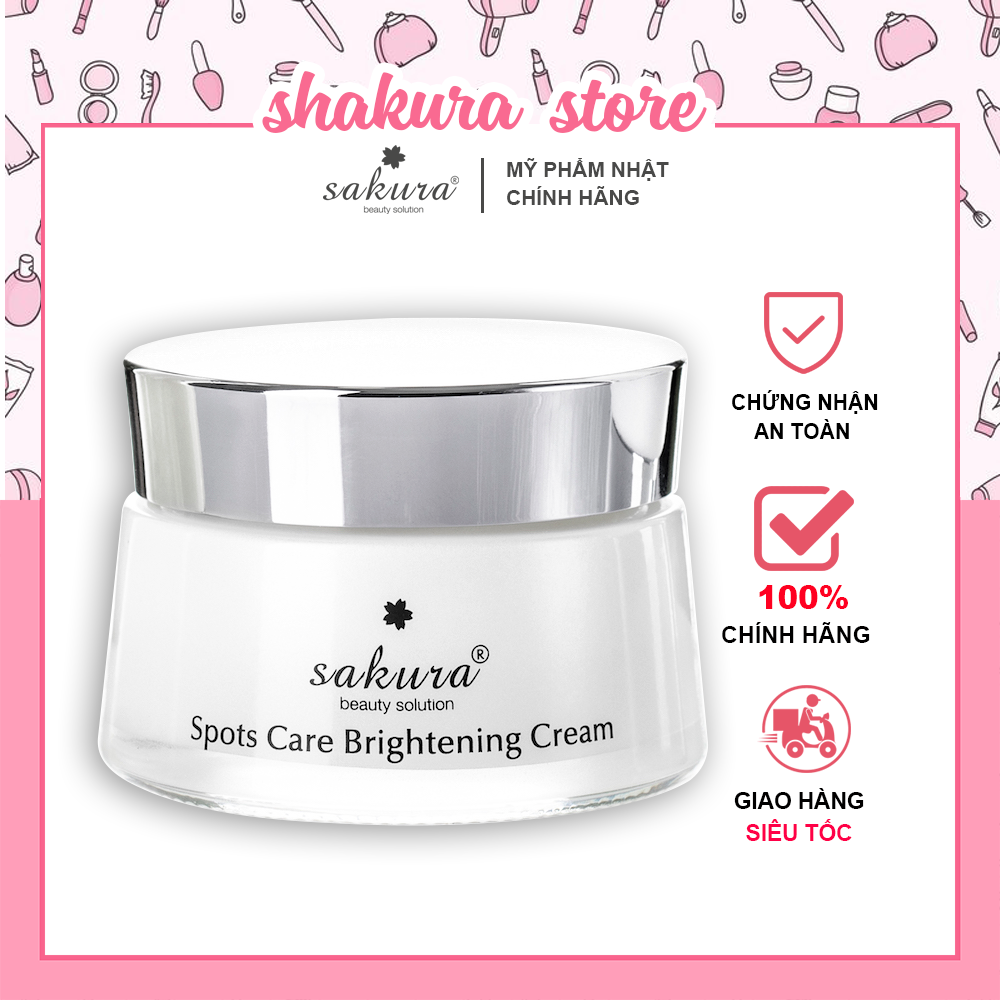 [MỸ PHẨM SAKURA CHÍNH HÃNG]Kem dưỡng trắng da ngăn ngừa sạm nám Sakura Spots Care Brightening Cream- Dưỡng trắng, ngăn ngừa sạm nám - Kem dưỡng trắng da mặt cho da ngăm đen, da khô - Kem dưỡng trắng da từ thiên nhiên - Hộp 13gr