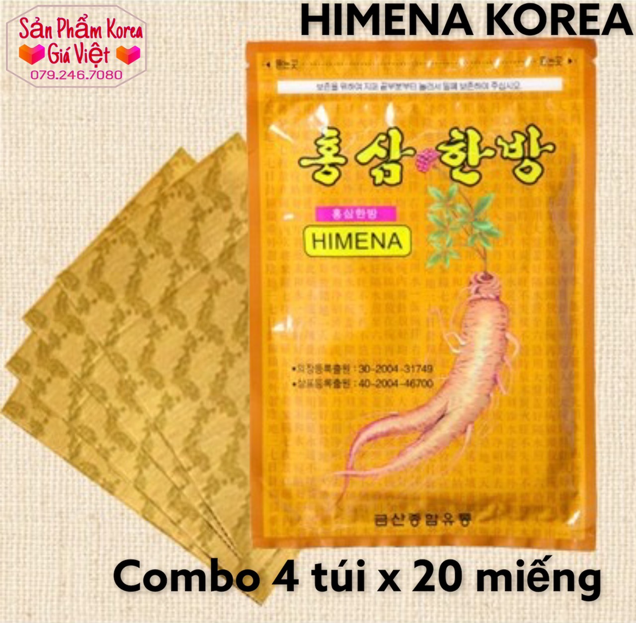 Combo 4 Túi Miếng Dán Himena Korea Hồng Sâm (20 miếng/Túi)