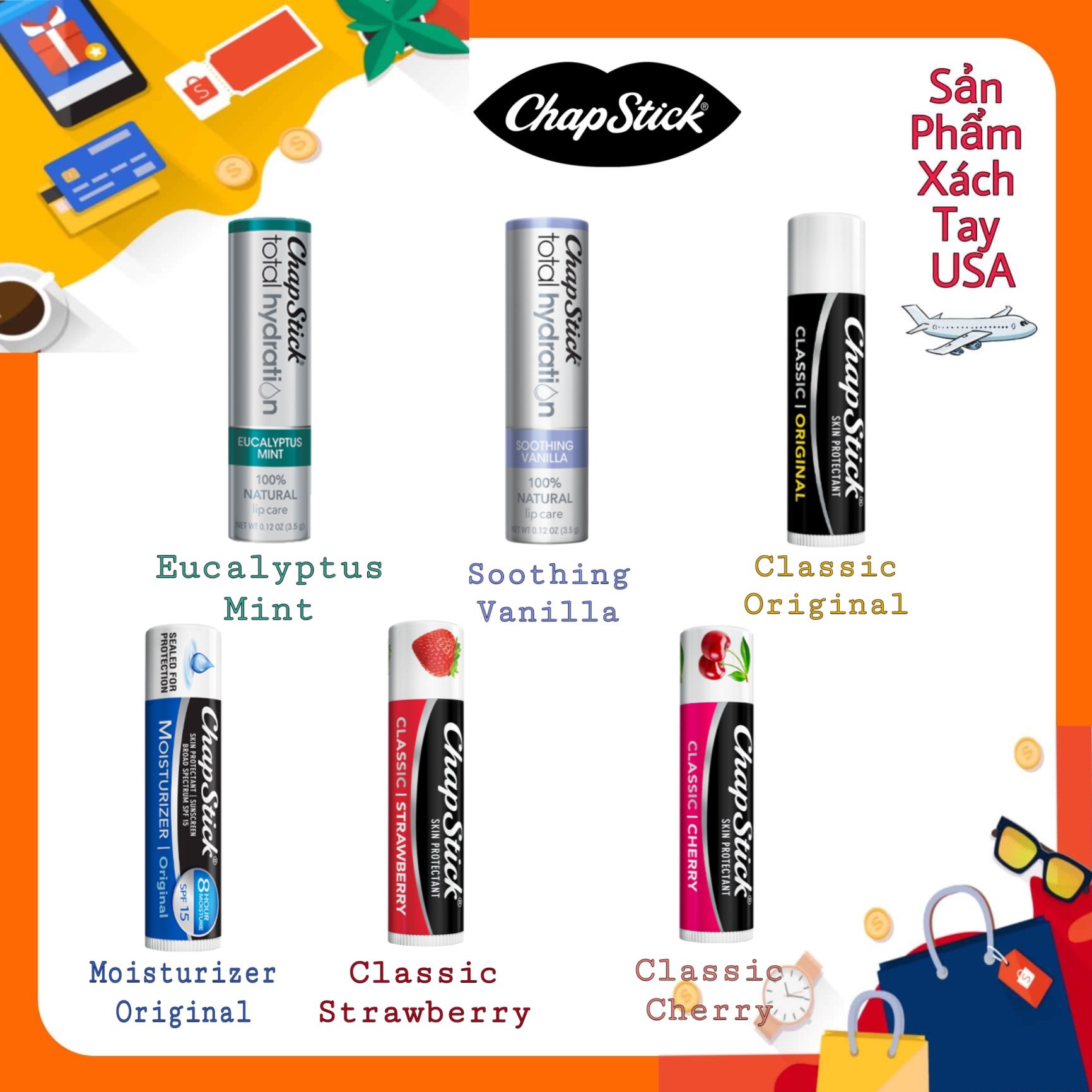 Son dưỡng môi Chapstick 6 loại
