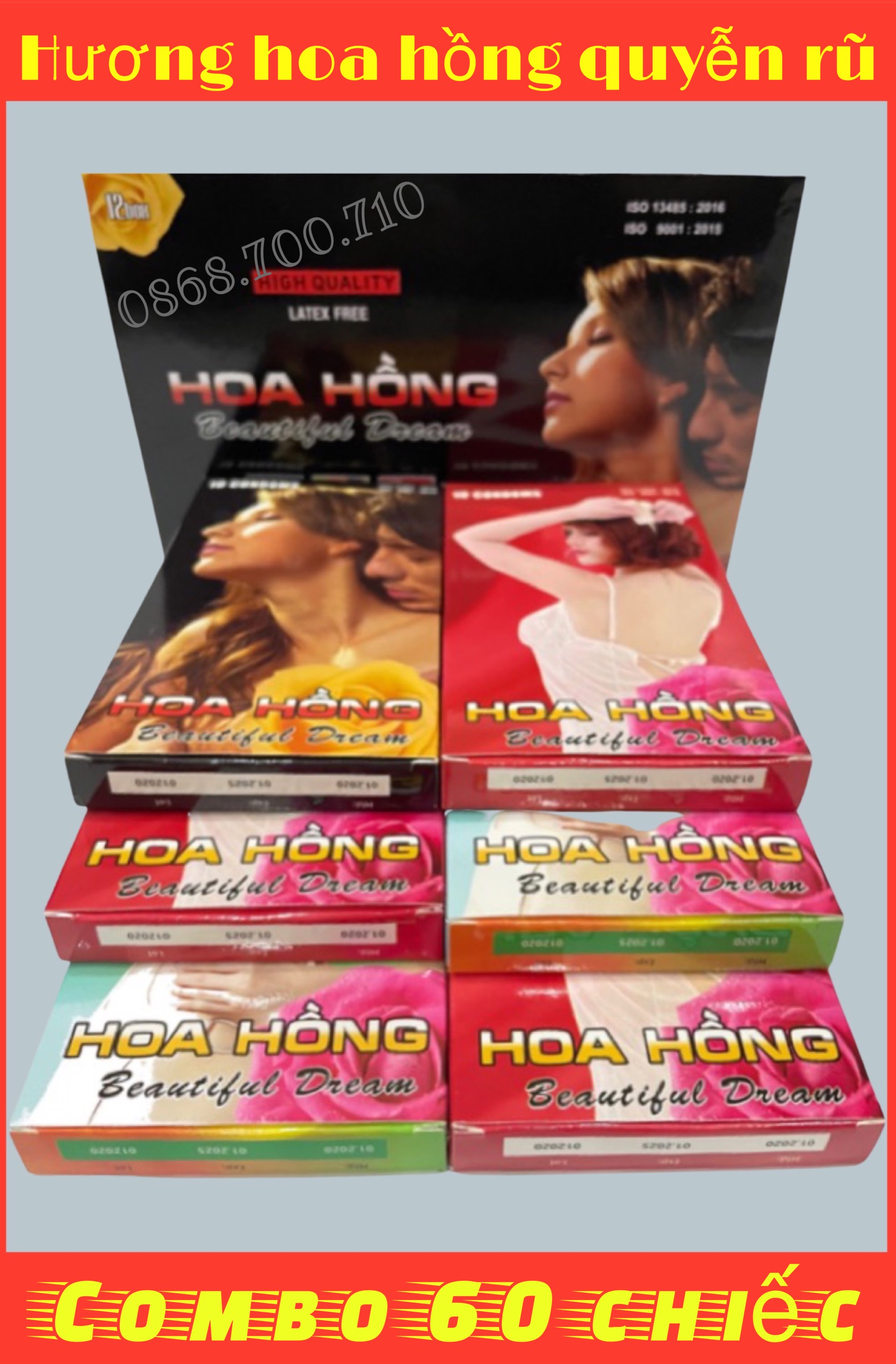 Combo 60 chiếc bao cao su gia đình hương hoa hồng -- Siêu tiết kiệm