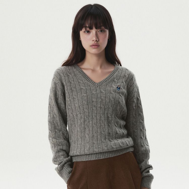 Whoau Steve Cable V-Neck Pullover Whkagb922F