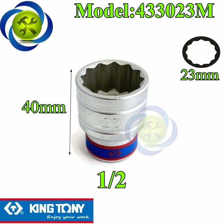 Tuýp 23mm 1/2 kingtony 433023m 12 cạnh màu trắng dài 40mm