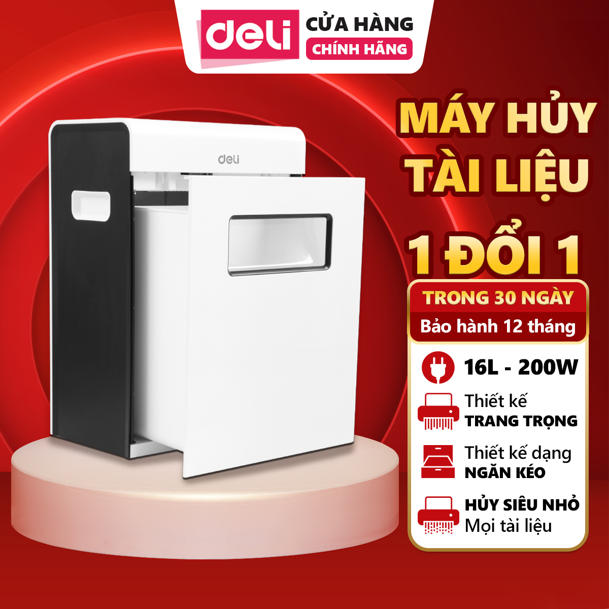 Máy Hủy Tài Liệu Cao Cấp Deli Chính Hãng E9921-EU - Phù Hợp Bảo Mật Giấy Tờ Trong Doanh Nghiệp, Văn Phòng, Nhà Trường, Công Suất Lớn, Tốc Độ Hủy Nhanh, Hoạt Động Êm Ái, Dễ Dàng Sử Dụng, Thiết Kế Hiện Đại, Bảo Hành 12 Tháng