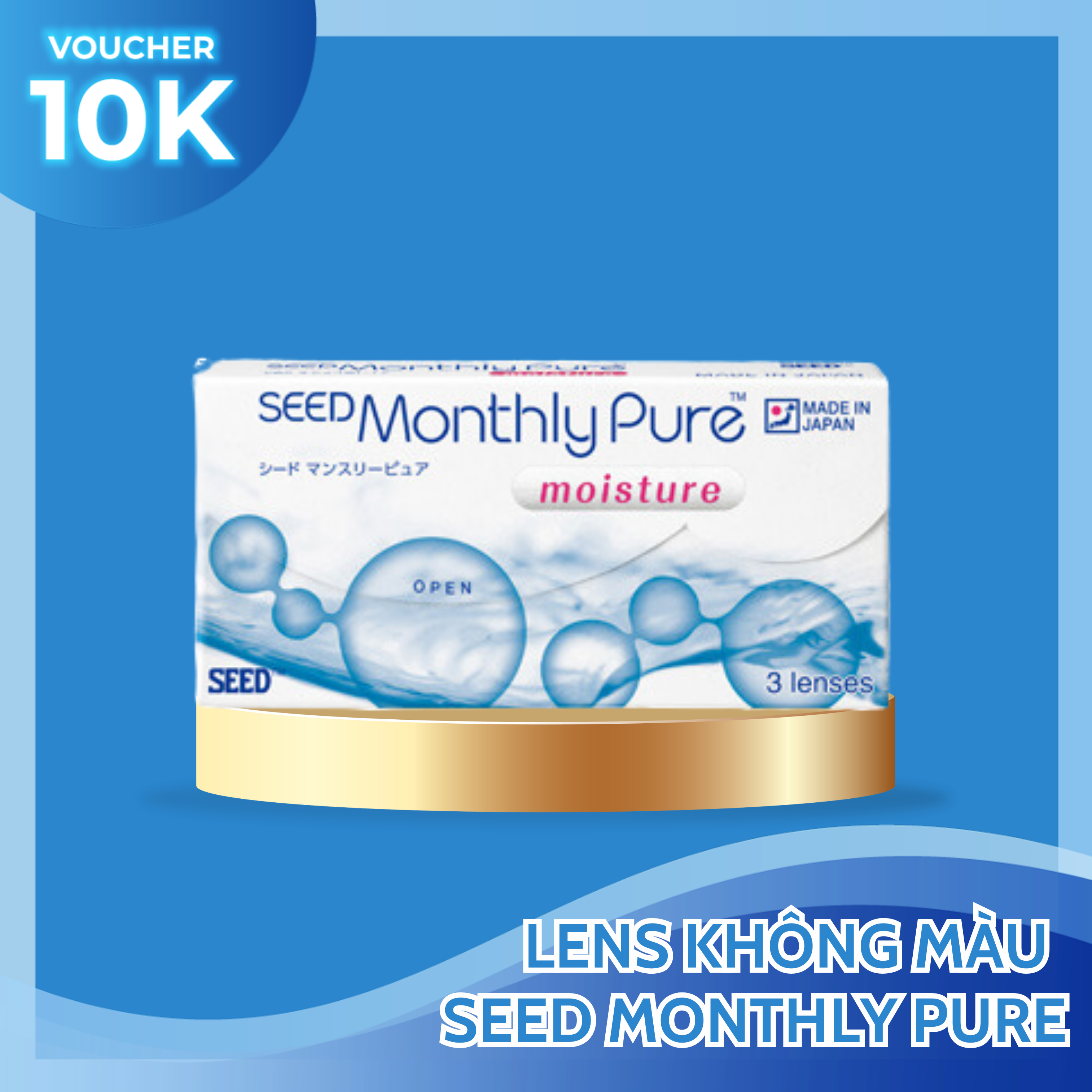 Seed monthlypure moisture, kính áp tròng 1 tháng không màu độ -0.50 đến -12.00 - lens optic