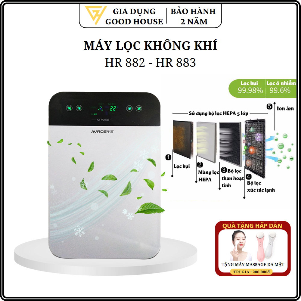Máy lọc không khí HR-883 công nghệ lọc 5 lớp tạo ion âm, loại bỏ bụi mịn, thanh lọc không khí đến 99,98%. Bảo hành 2 năm lỗi đổi mới trong 7 ngày.