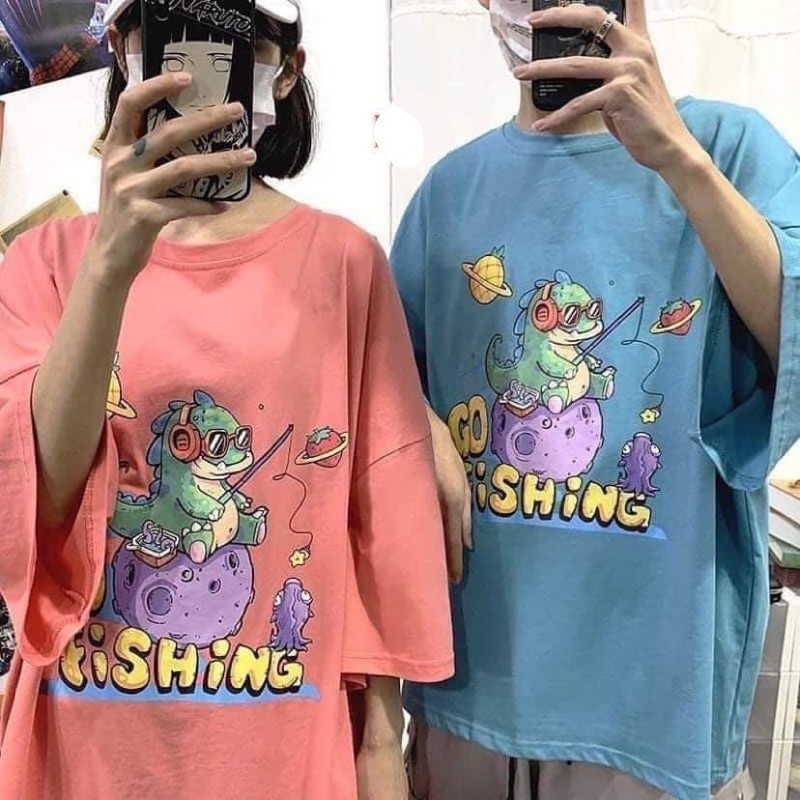 Áo thun nam ,áo thun áo tay ngắn áo thun nam nữ in khủng long câu cá vải đẹp