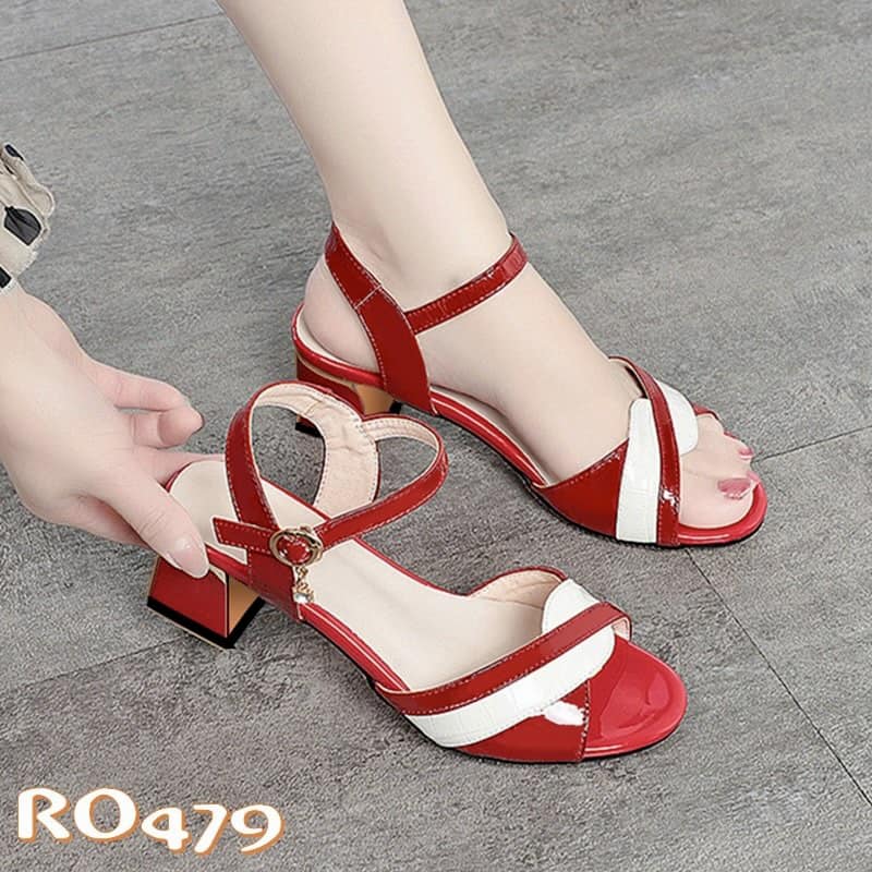 Giày sandal nữ cao gót 4p hàng hiệu rosata màu đen đỏ công sở ro479