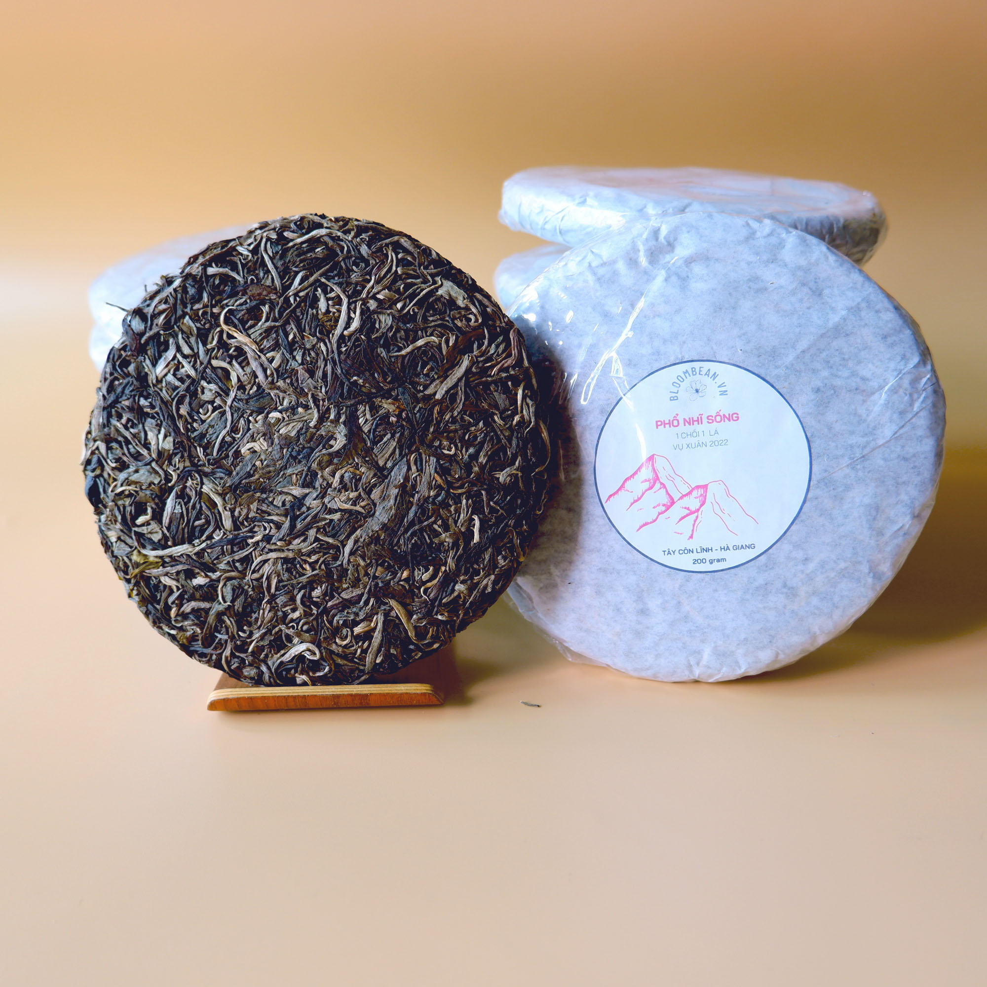 Bánh trà phổ nhĩ sống 2022 - trà shan tuyết - 200 gram - bloombean