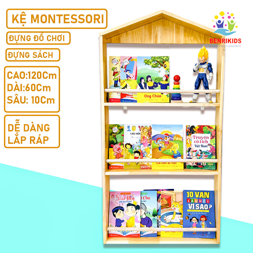 Giá Kệ Để Sách Đồ Chơi Cho Bé Montessori Bằng Gỗ Kích Thước Lớn Trang Trí