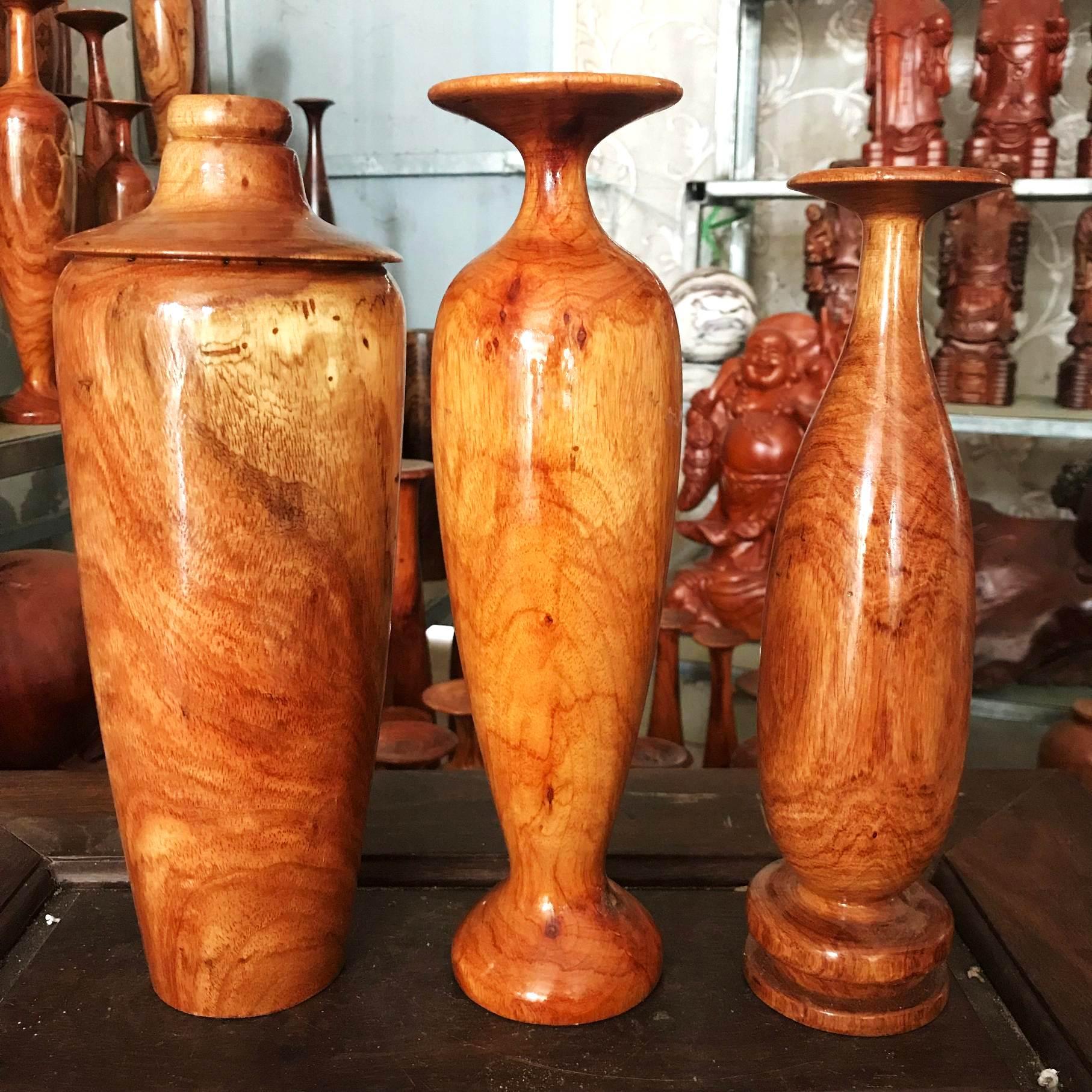 Bộ Lộc Bình, Chum Phong thủy nghệ thuật gỗ Giáng Hương 3 món cao 26 28 30cm, gỗ lõi vân đẹp, trưng bày làm quà tặng ý nghĩa, thu hút tài lộc may mắn