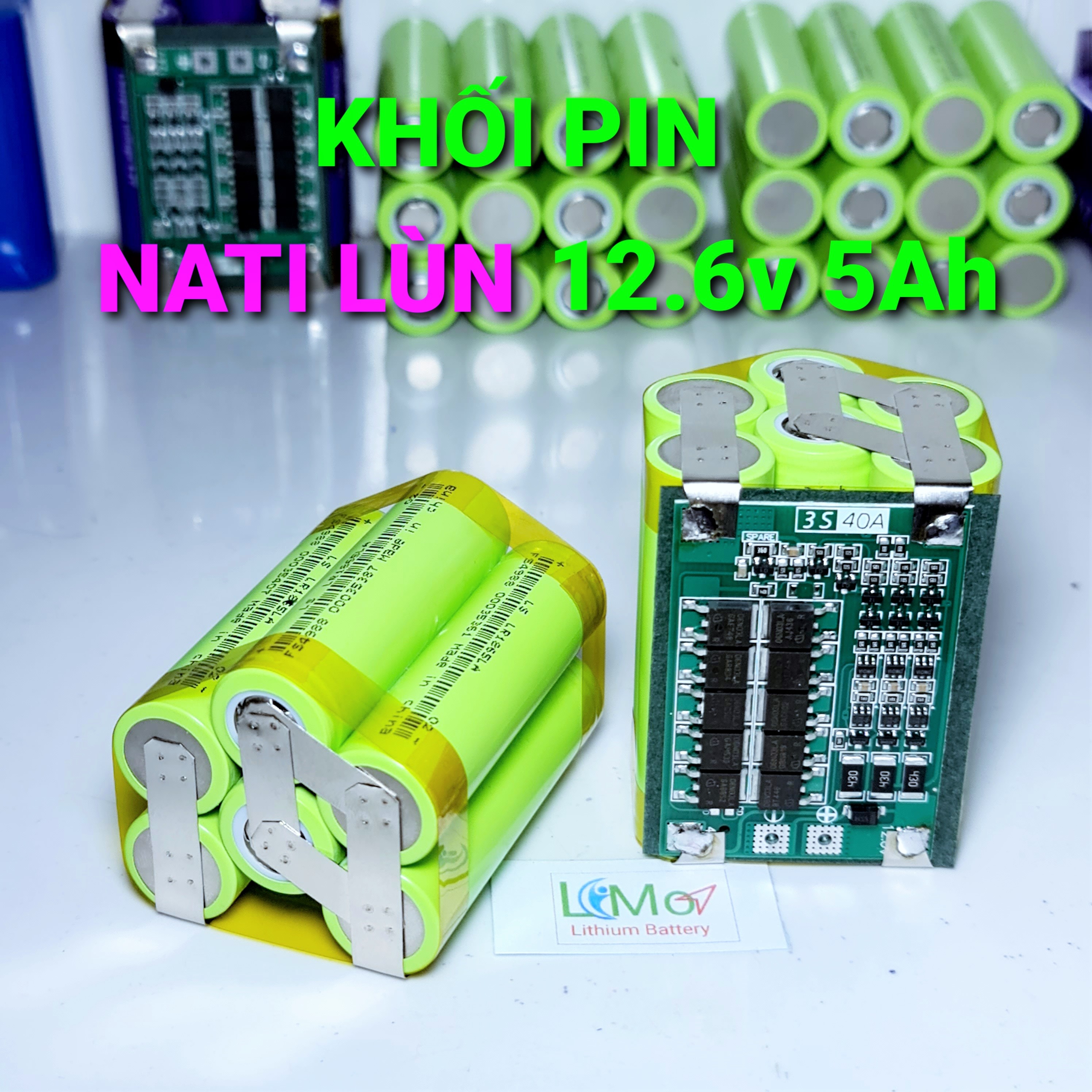 Khối pin 3S2P Hitachi - National (Nati Lùn) đóng sẵn có mạch bảo vệ và không mạch. Chuyên dùng tay vào vỏ Pin máy khoan Hitachi - National 3S 12V6 5AH - LIMO