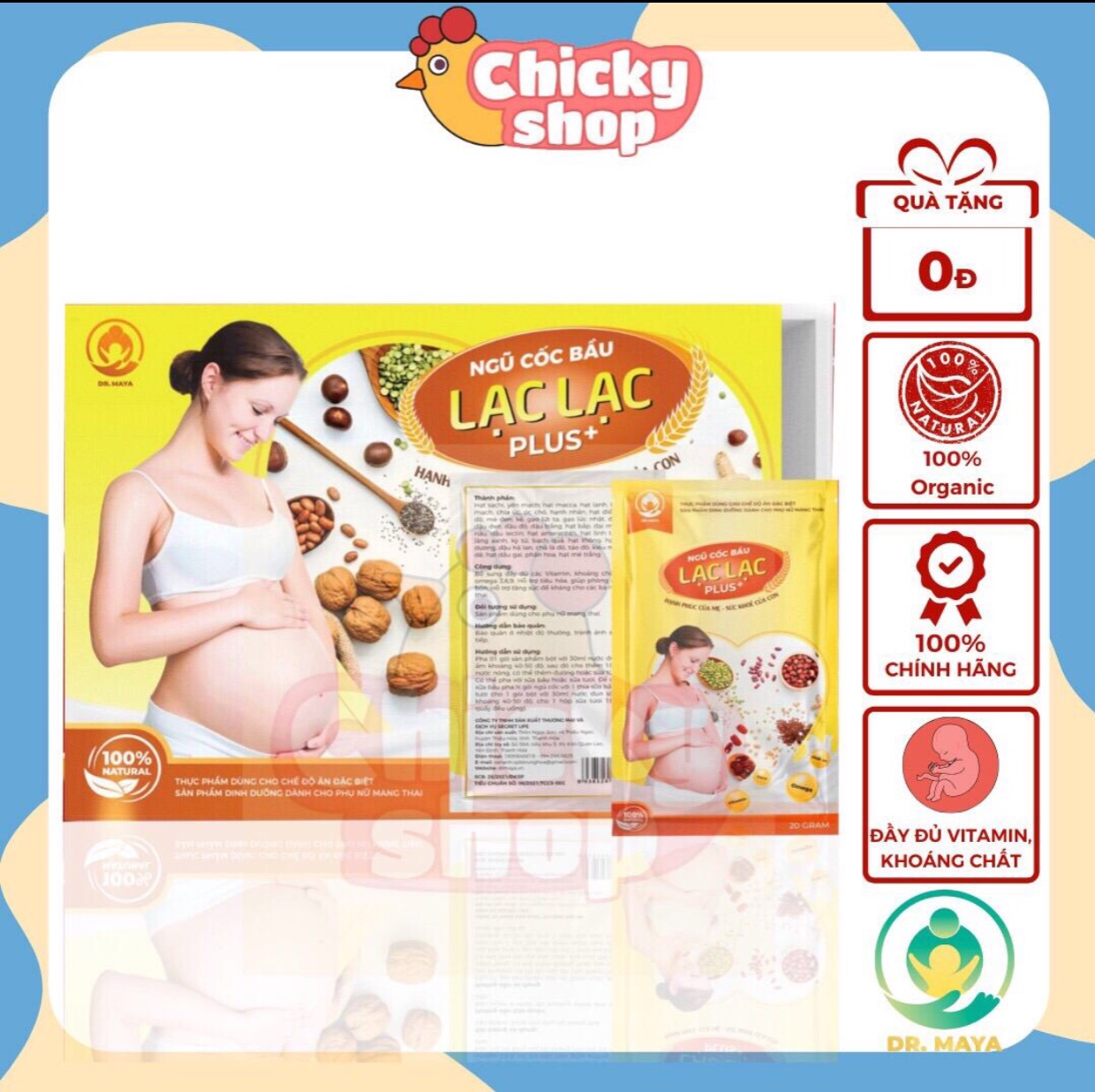 Ngũ cốc bầu Lạc Lạc Plus mẫu mới 36 loại hạt không đậu nành -thai tăng cân tốt vào con không vào mẹ (Hộp 30 gói) Ngũ cốc bà bầu siêu dinh dưỡng Lạc Lạc mẫu mới gấp đôi canxi, bổ sung hạt Sachi - Hộp 30 gói