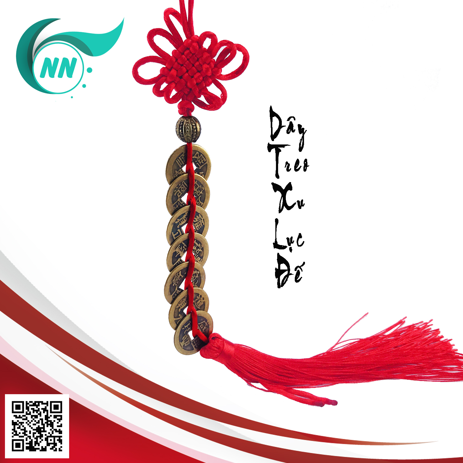 { Phong Thủy Nội Thất } Dây Treo Xe 5 Đồng Tiền Ngũ Đế Có Chuông
