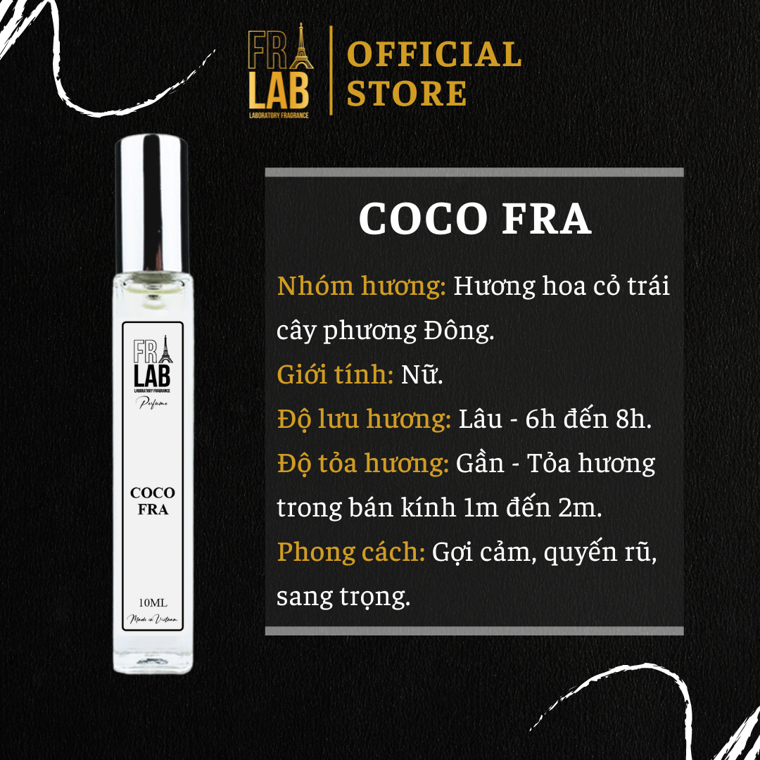 Tinh dầu nước hoa nữ fralab coco fra mademoiselle edp 10ml, thanh lịch, quý phái, sang trọng
