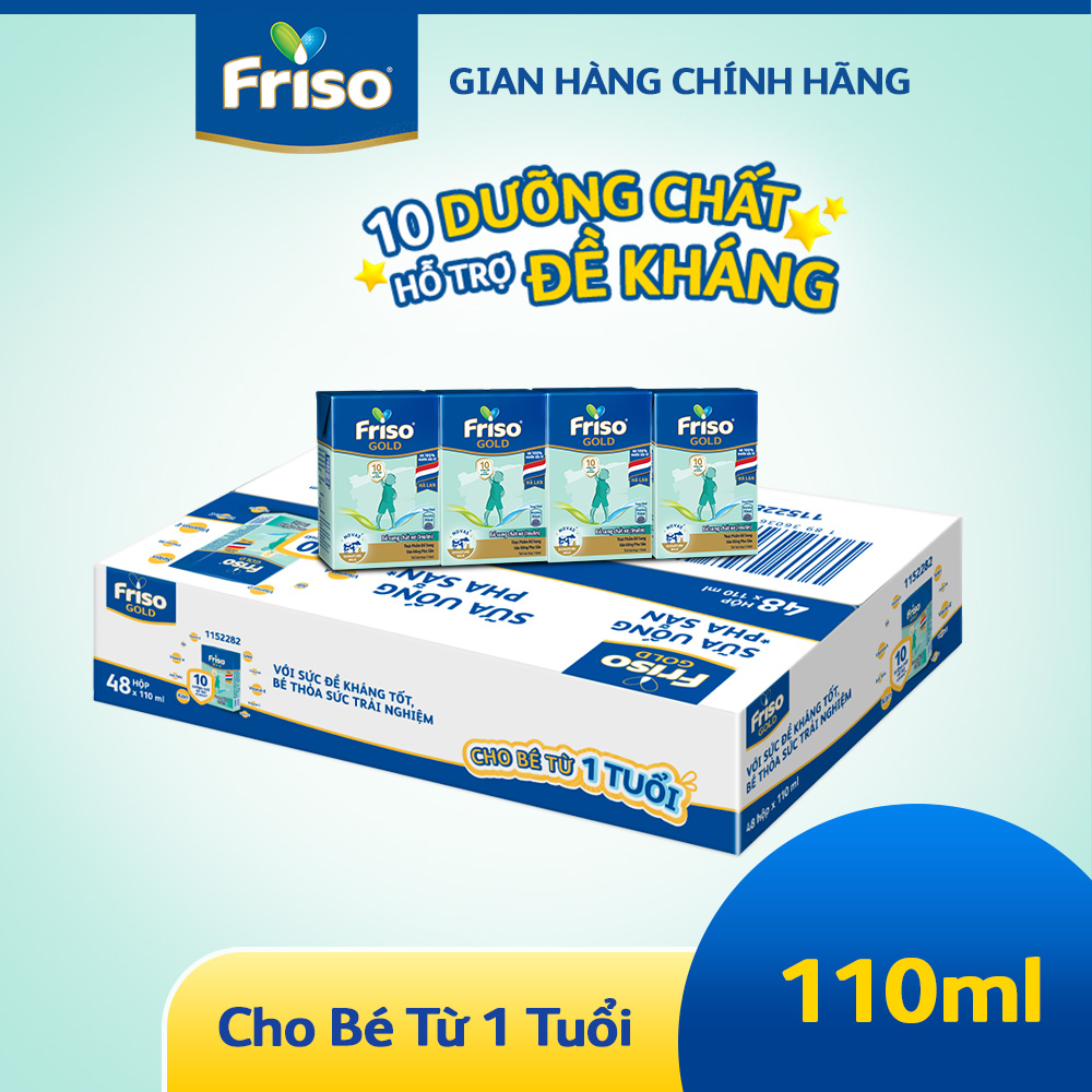 Thùng 48 hộp sữa bột pha sẵn Friso Gold Vani 110ml cho bé trên 1  tuổi
