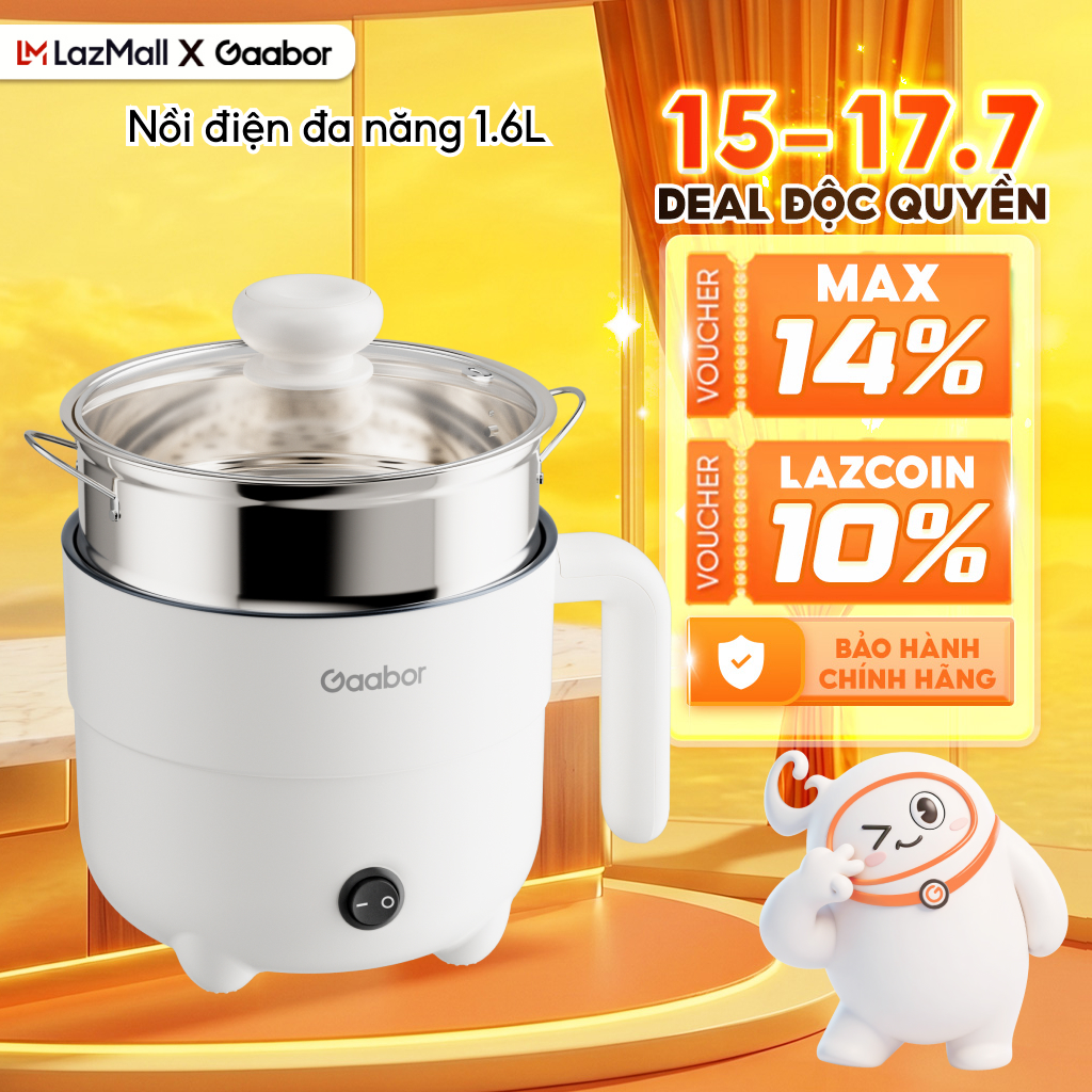 Gaabor Nồi điện đa năng 1,6 lít EC-18M01A lòng chống dính công suất 600W  kèm xửng hấp inox - Bảo hành 12 tháng 1 đổi 1[L]