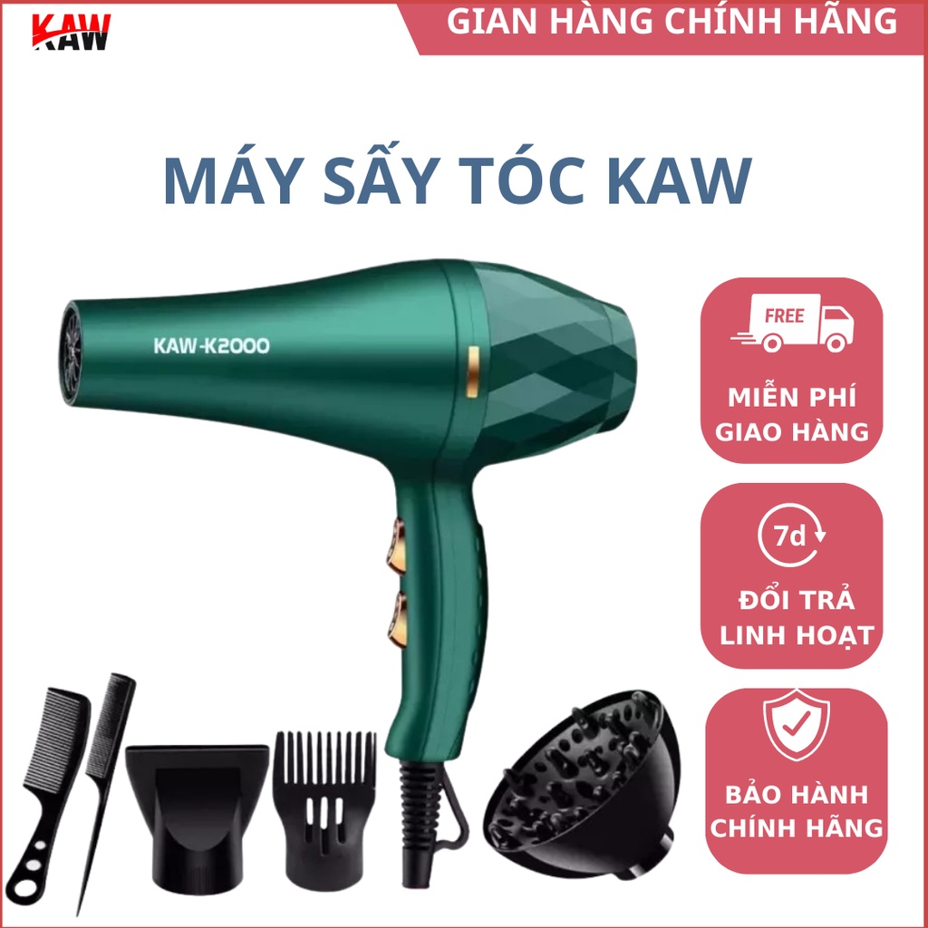 Giá Máy Sấy Tóc - Máy Sấy Tóc Công Suất Lớn - Máy Sấy Tóc 2 Chiều KAW Công Suất Lớn 2000W Xanh Nhám, Không Ồn, Nhiệt Độ Ổn Định Không Hại Tóc, Dễ Dàng Tạo Kiểu [ TẶNG KÈM PHỤ KIỆN ]