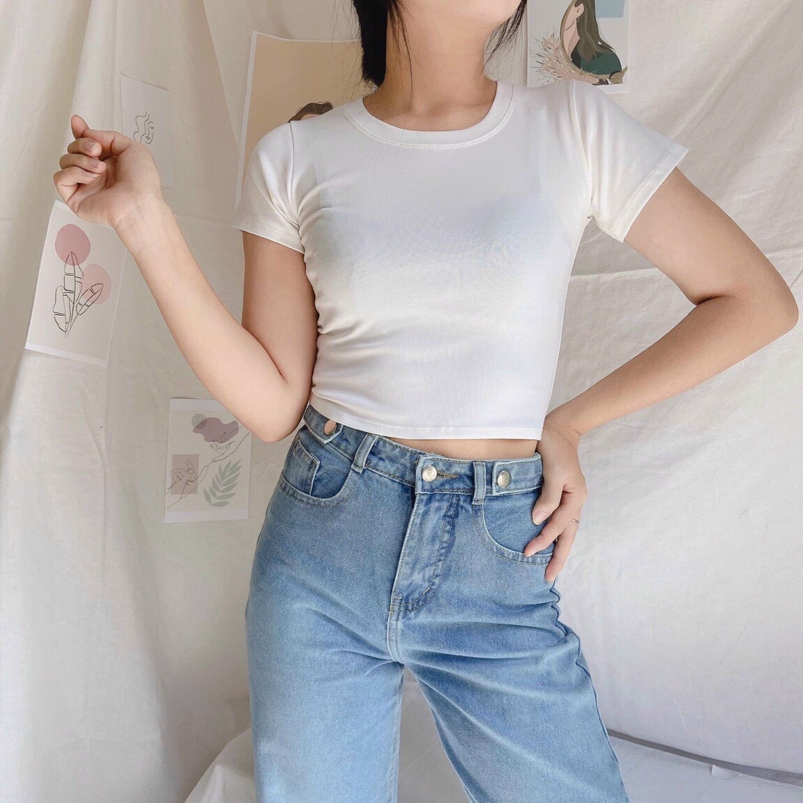 Áo Thun Nữ - Áo Borip - Áo Croptop - Thiết Kế Phông Trơn Đơn Giản