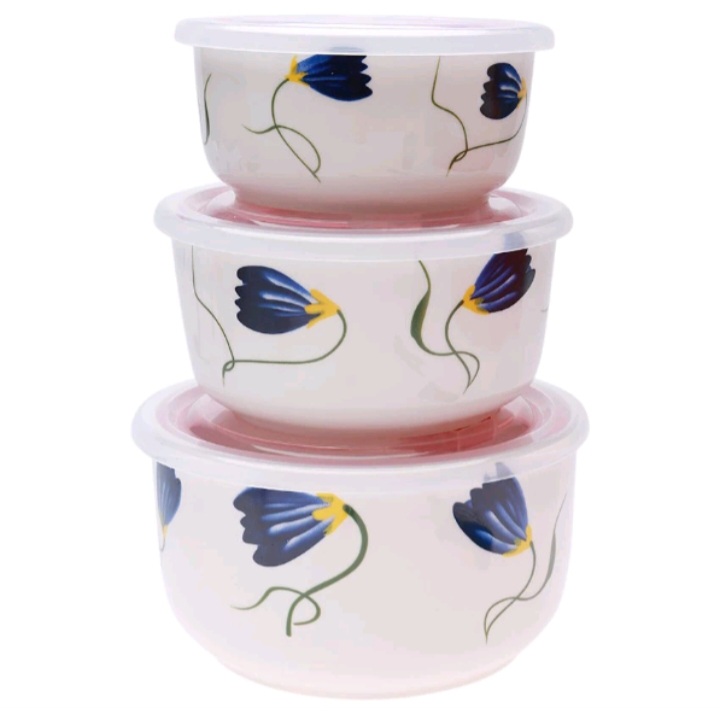 Bộ 3 thố sứ có nắp hút chân không, hộp đựng thức ăn bằng sứ cao cấp kèm nắp giữ nhiệt 021