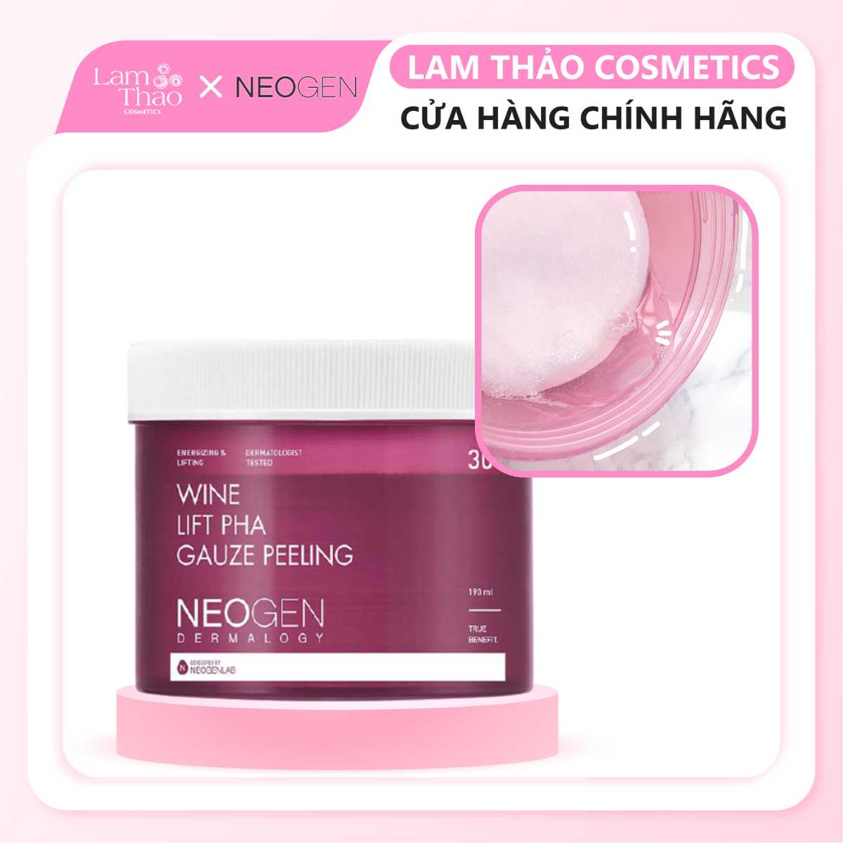 Bông tẩy tế bào chết neogen dermalogy wine lift pha gauze peeling 30 miếng