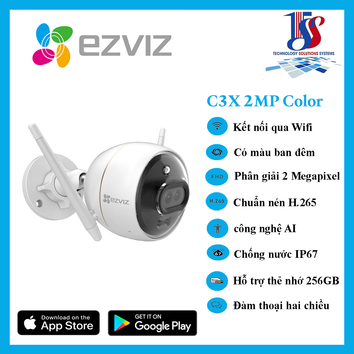 Camera wifi ngoài trời Ezviz C3x 2.0 megapixel,ống kính kép, đàm thoại,màu đêm, công nghệ AI - Hàng chính hãng BH 24T