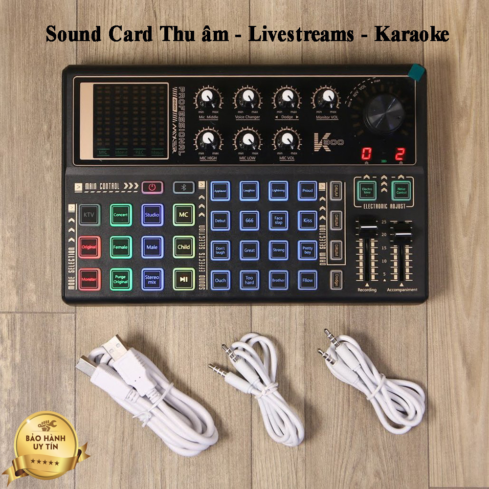 Sound Card K300 SoundCard Thu Âm Chuyên Nghiệp, Karaoke Online, Livestream 3 Điện Thoại Cùng Lúc, Auto Turn, Đổi Giọng, Hiệu Ứng Khán Giả, Điều chỉnh Bass Treble Echo, Giảm Tiếng Ồn