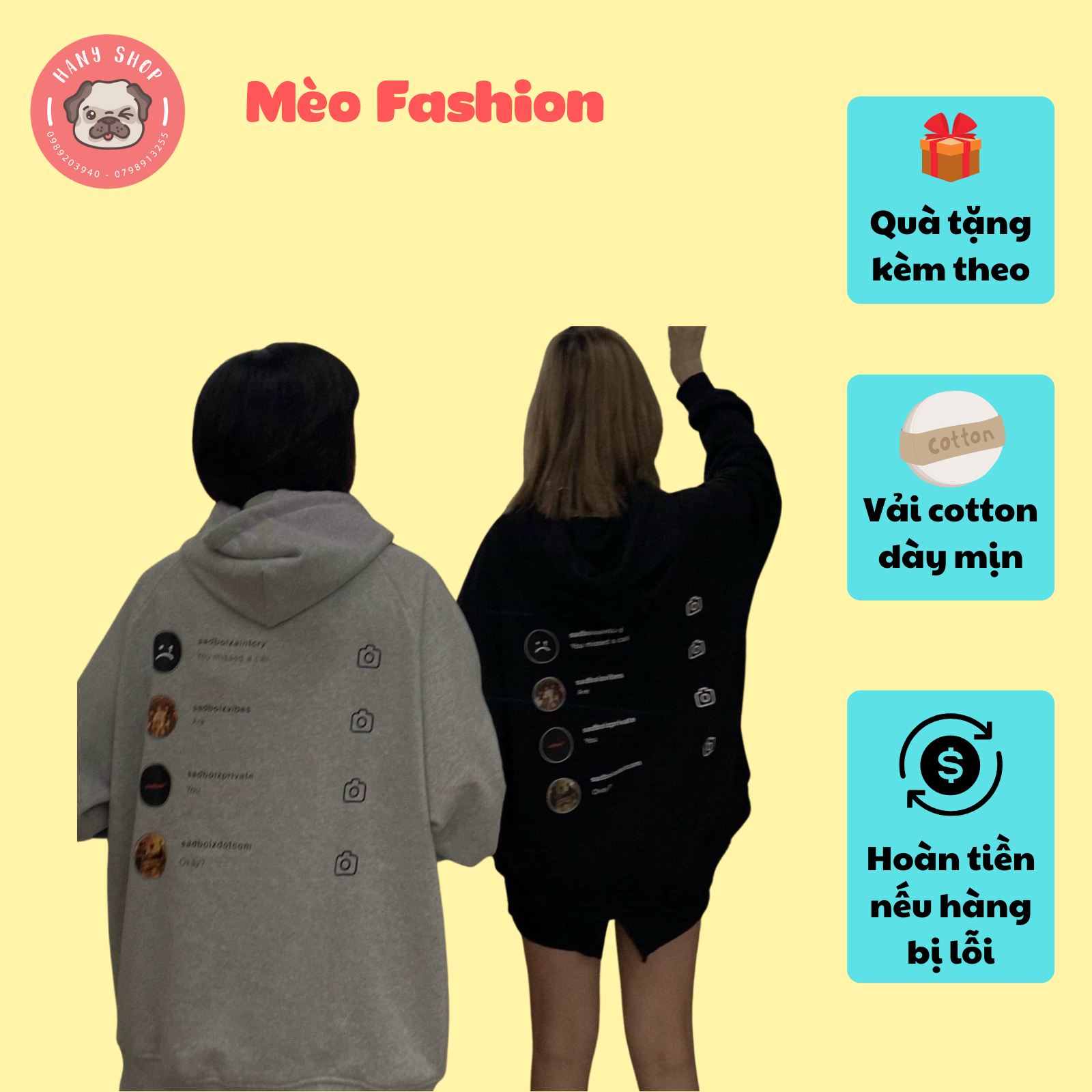 Áo hoodie Sadboiz Sadtagram màu đen size L form 55kg đến 70kg chất nỉ bông 2 lớp dày mịn Mèo Fashion AH31