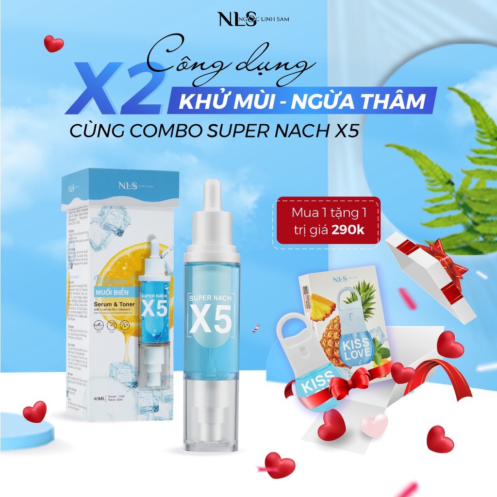 Combo super nach x5 2in1 serum nach, toner nach, xịt miệng kiss love nls