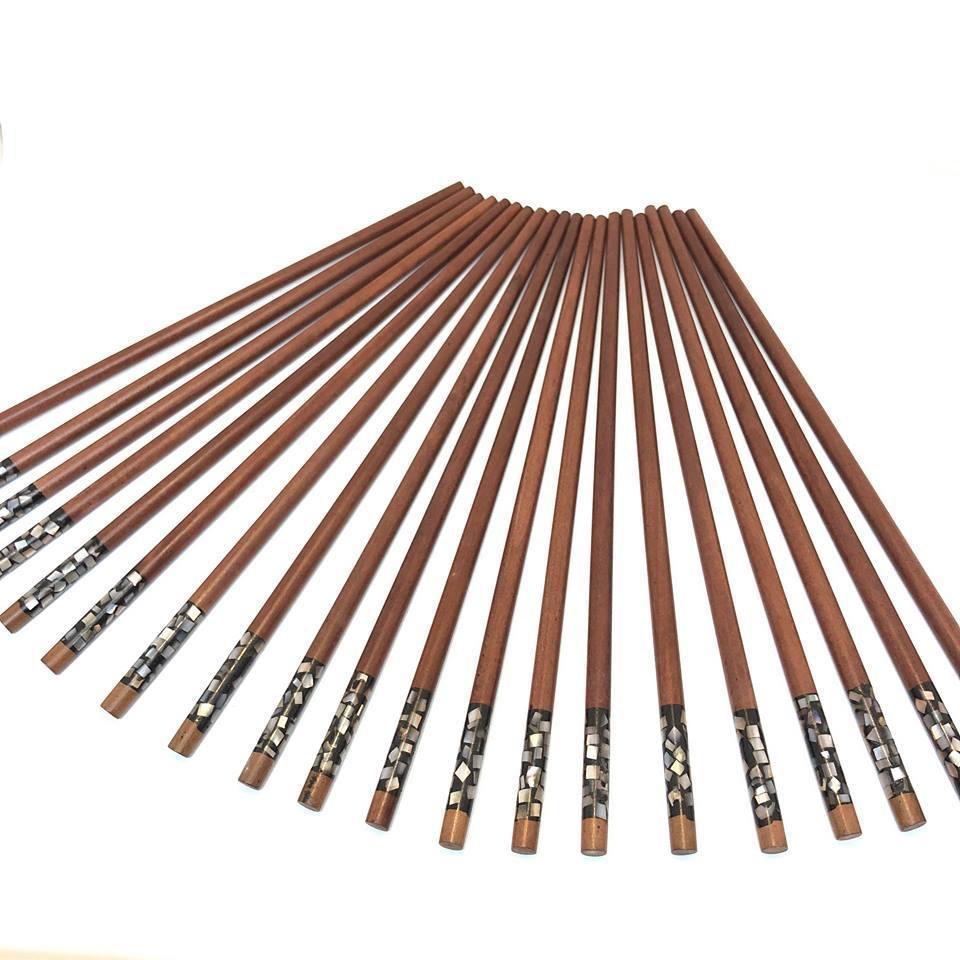 Bộ 10 đôi đũa ăn gỗ CẨM LAI tự nhiên đầu khảm trai thể cẩm quy