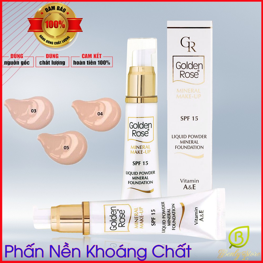 Kem lót nền khoáng chất che khuyết điểm - liquid powder mineral foundation golden rose