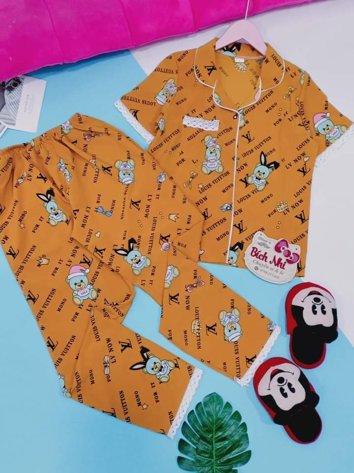 LHTNC Đồ Bộ Pijama Tay Ngắn Quần Dài VẢI LỤA HÀN ĐẸP Co Dãn Mềm Mại GIAO HÌNH NGẪU NHIÊN ĐÚNG MÀU Freesize dưới 60kg