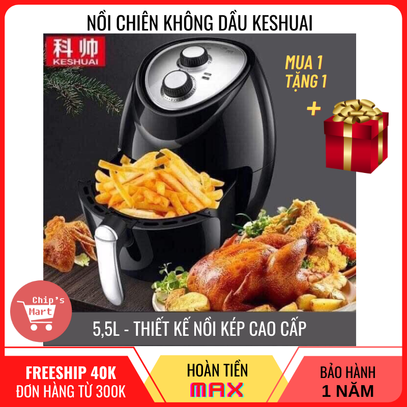 Nồi chiên không dầu keshuai af-601- 1500w - dung tích 5,5l - bảo hành 12 tháng - giảm dầu & mỡ - lành mạnh & ngon miệng