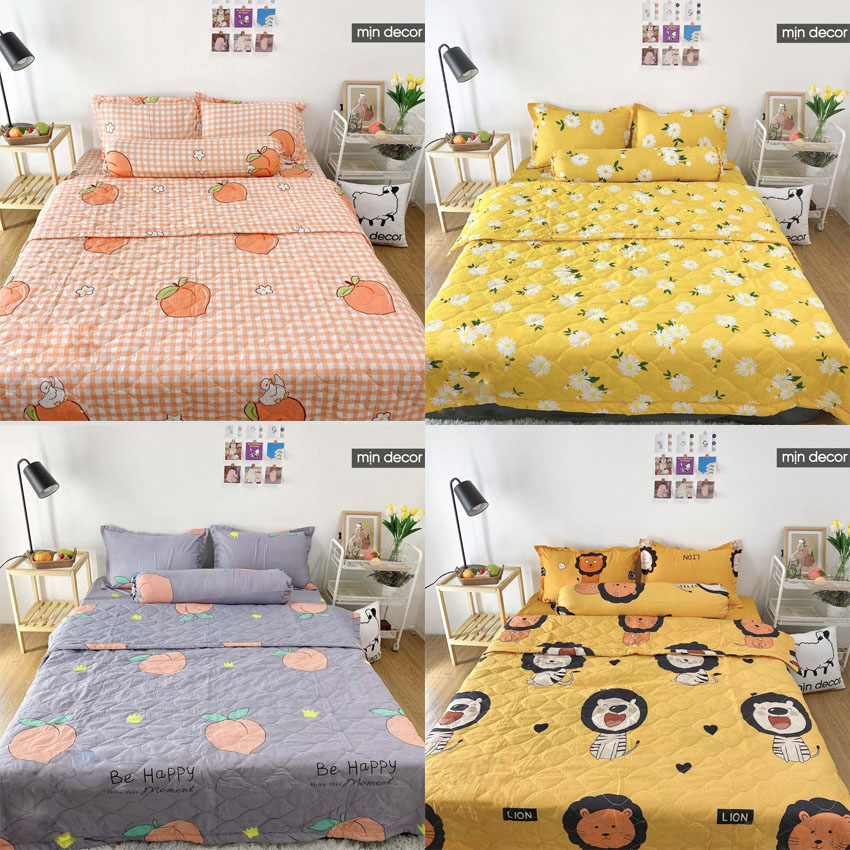 Bộ chăn ga gối Cotton 3D Mịn Decor - Bộ ga giường chăn trần bông mùa hè mềm mịn MIỄN PHÍ bo chun