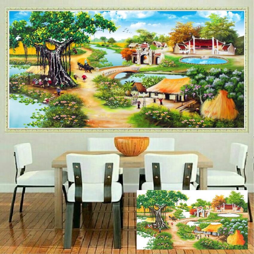 Tranh đính đá Phong cảnh | Làng quê Kt 133*75cm