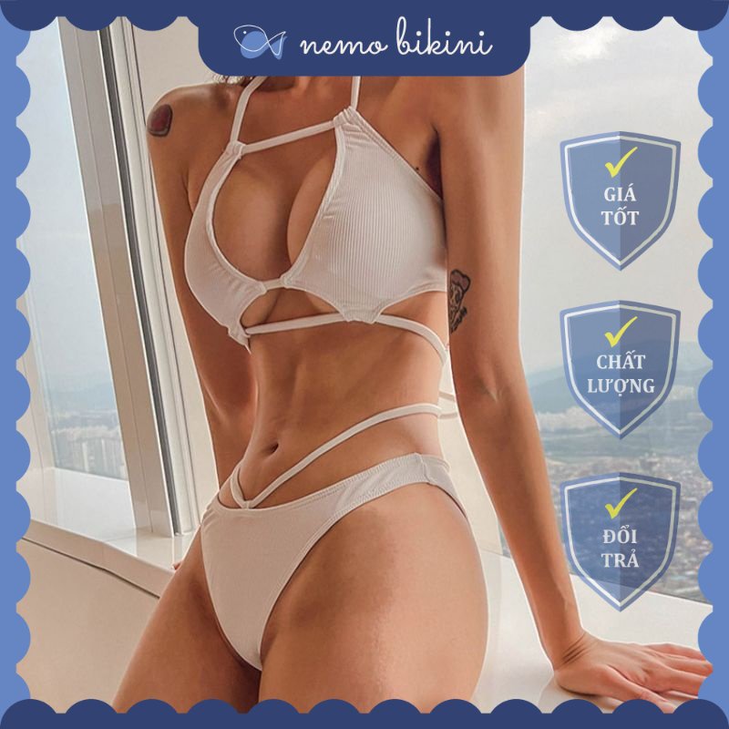 Bikini sexy đi biển, đồ bơi nữ dây trắng 2 mảnh tôn dáng Nemo Bikini - B48