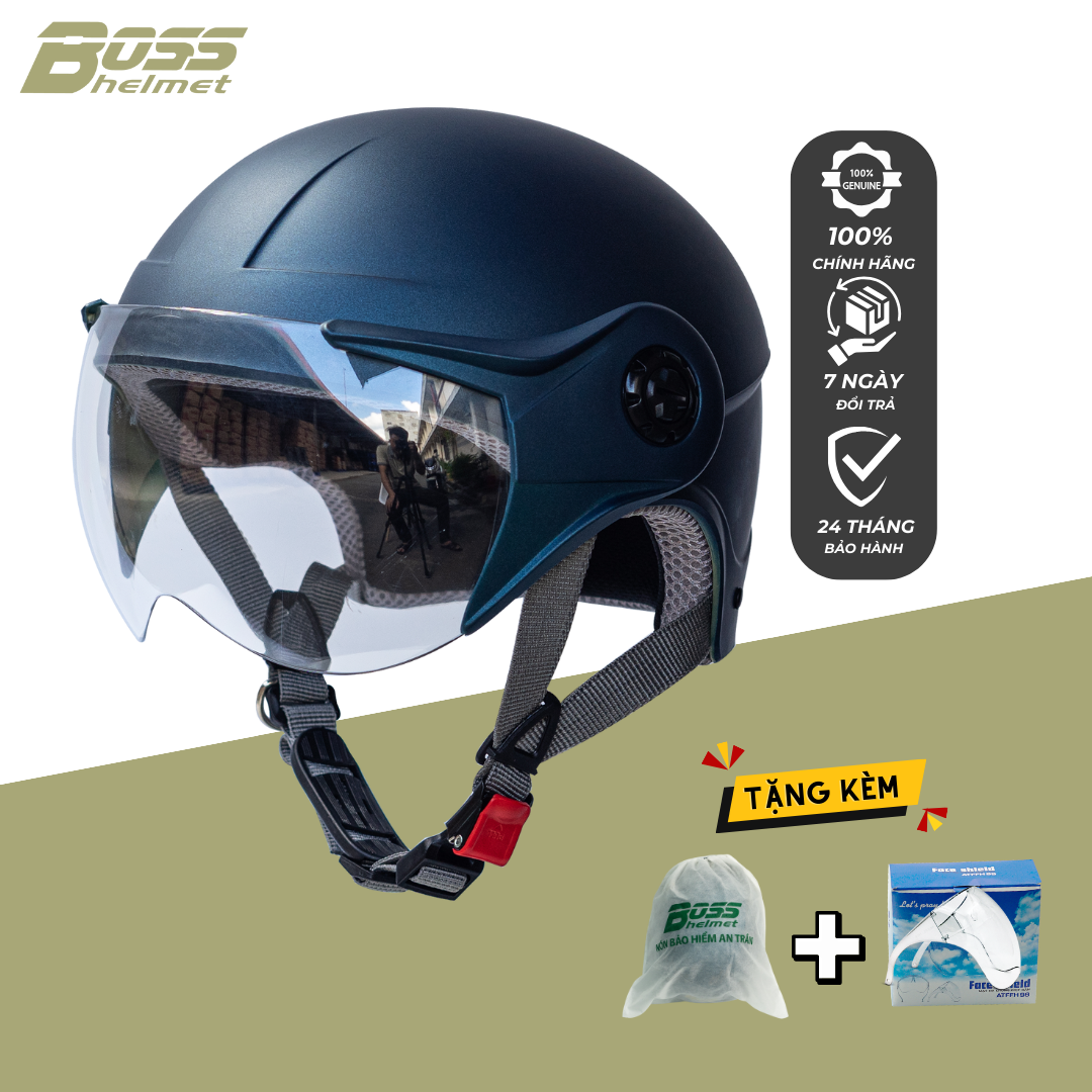 Nón bảo hiểm 1/2 đầu có kính boss at06