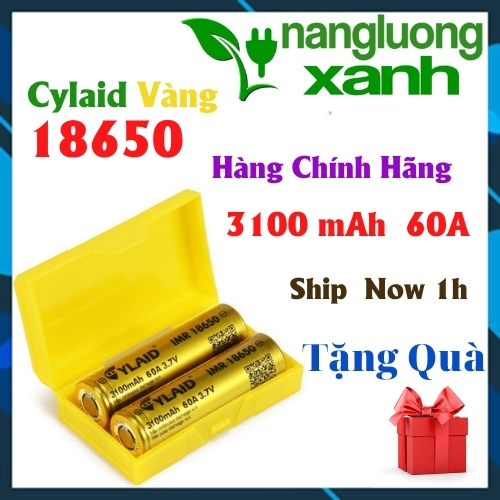 Cell pin cylaid vàng 18650, cell pin dung lượng cao, pin sạc chính hãng 3100 mah xả lớn 60a dung lượng 3100mah