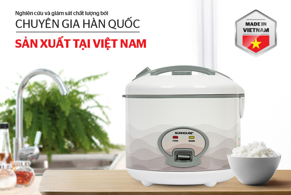 Nồi Cơm Điện Sunhouse Nắp Gài 1.8 Lít SHD8602 (Trắng) - Phân Phối Chính Hãng Bởi SCG Home