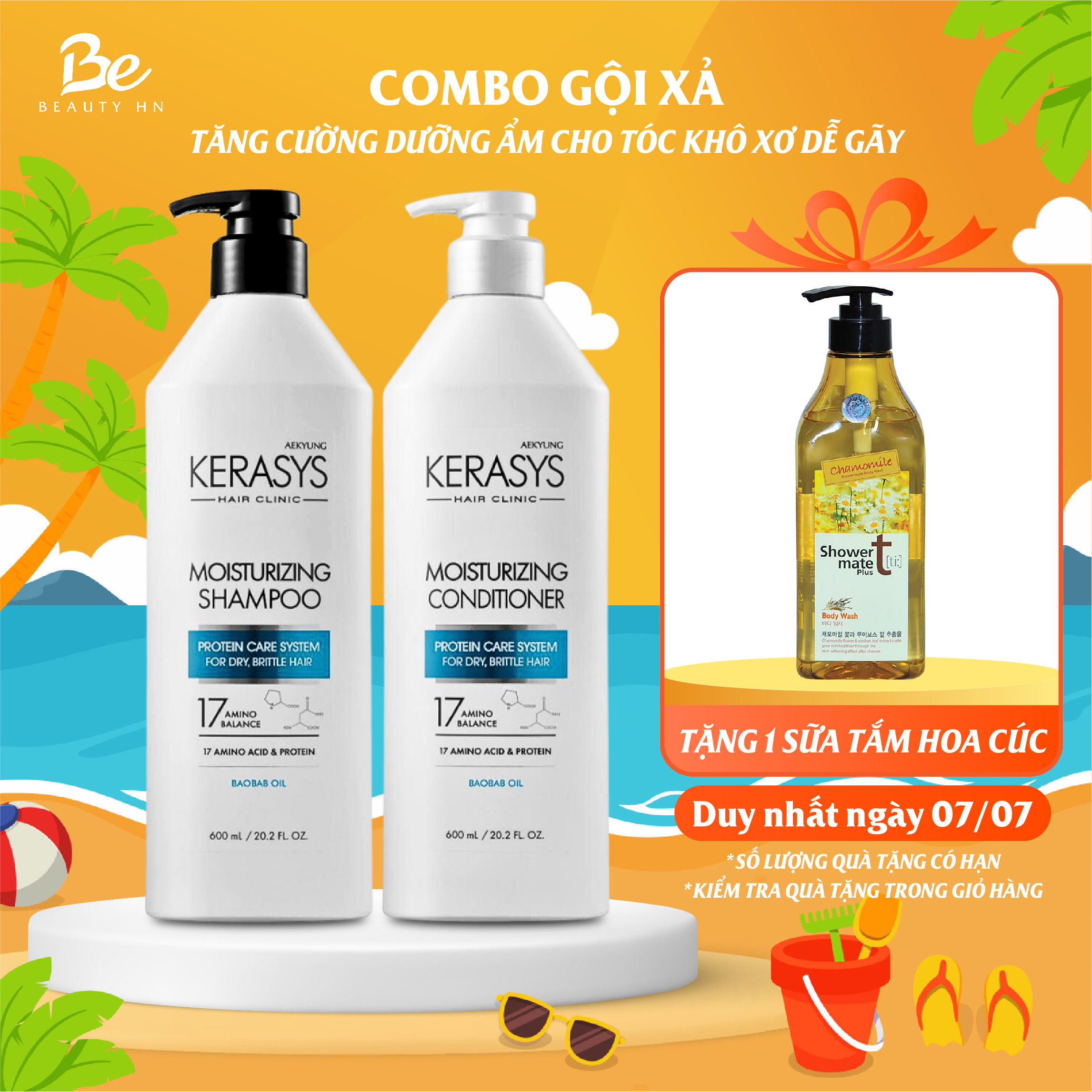 Cặp dầu gội xả kerasys moisturizing hàn quốc tăng cường dưỡng ẩm cho tóc khô, xơ, dễ gãy 600ml