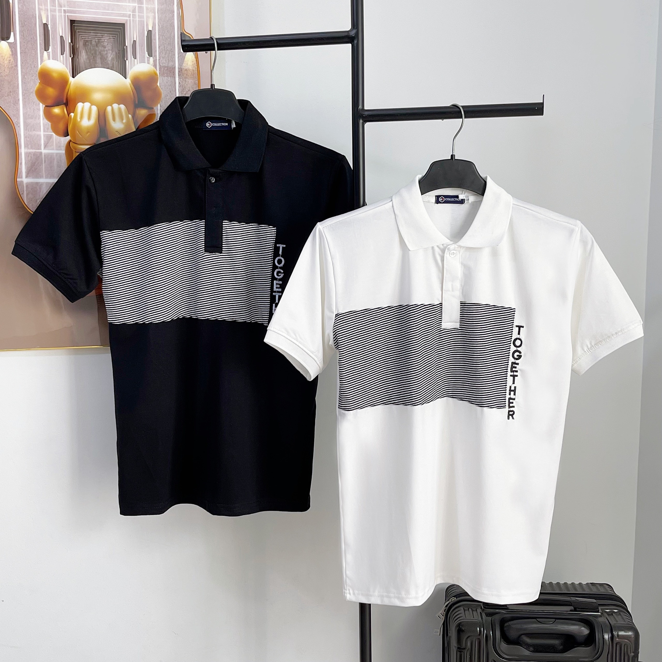 Áo thun polo nam có cổ tay ngắn phối loang in họa tiết DO chất vải thun lạnh thoáng mát phong cách thời trang mới chuẩn shop giá rẻ