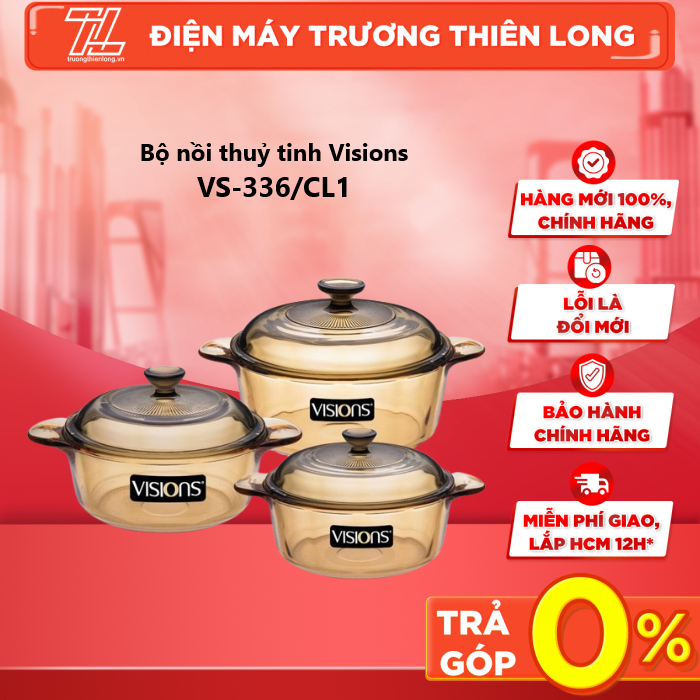 Bộ 3 nồi thủy tinh visions vs-330/cl1 - giao toàn quốc