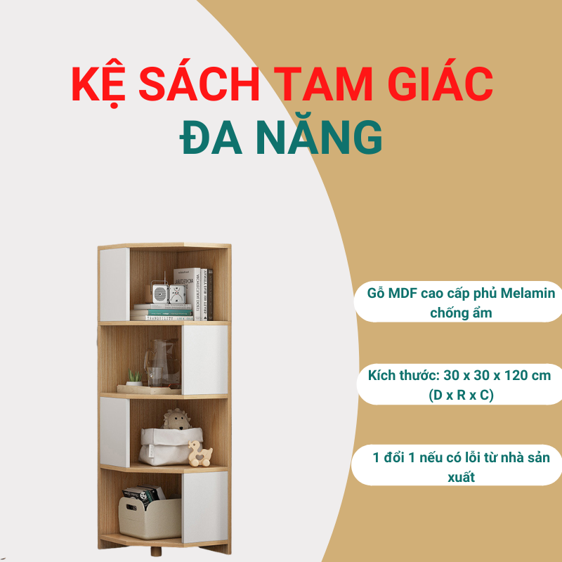 Kệ Sách - Kệ Để Góc Tường Hình Tam Giác 4 Tầng Cực Tiện Ích