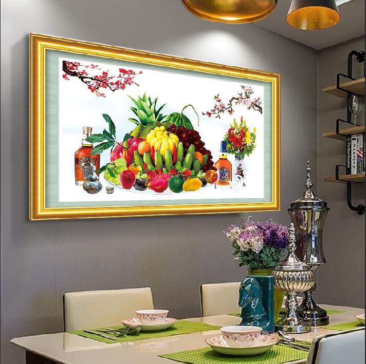Tranh thêu chữ thập mâm ngũ quả mn0143(120x65)