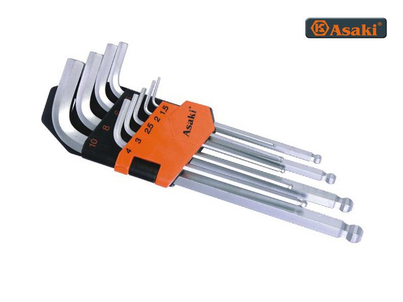 1.5-10mm bộ lục giác đầu bi 9 cây dài asaki ak-409