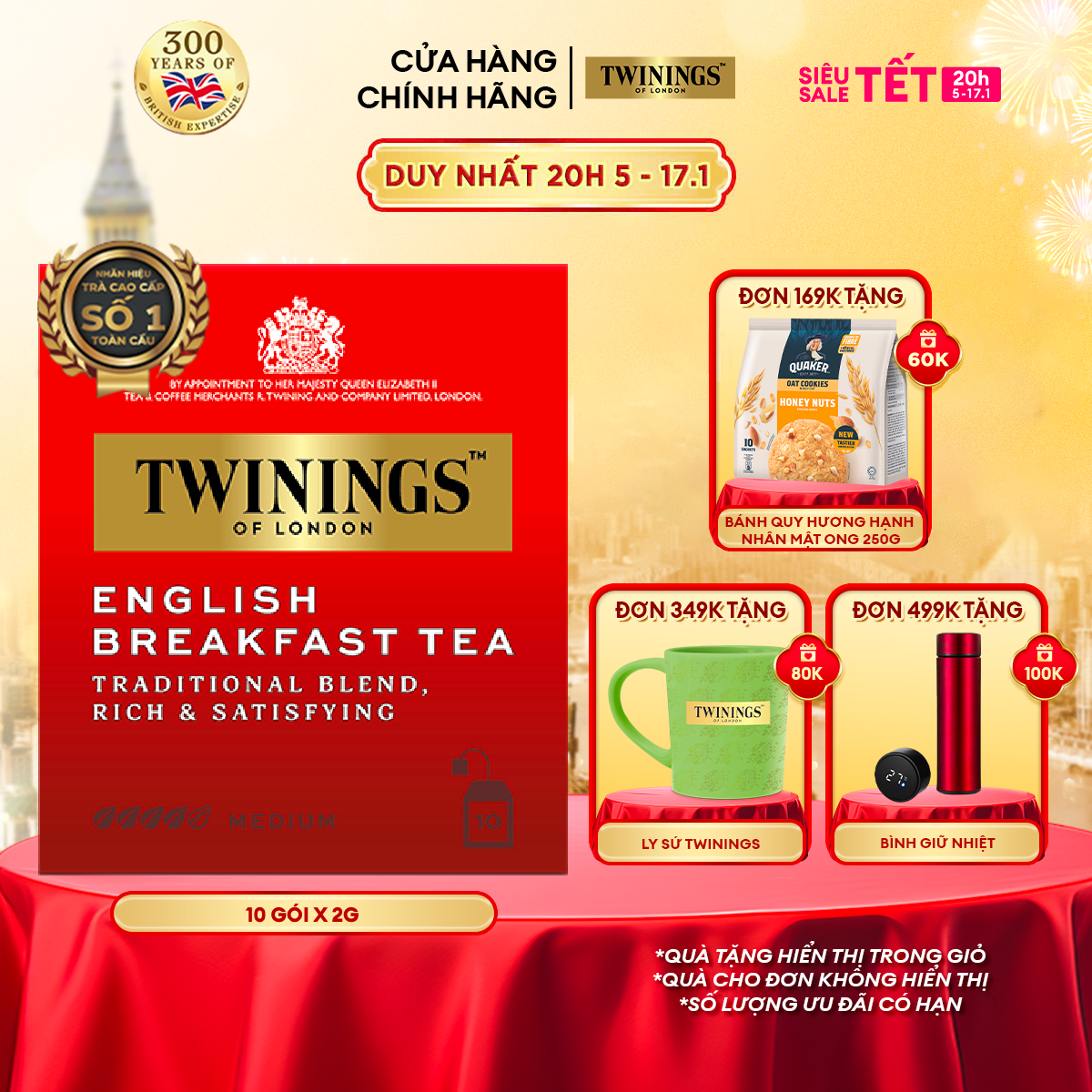 Trà Túi Lọc Twinings English Breakfast - Hộp 10 gói x 2g