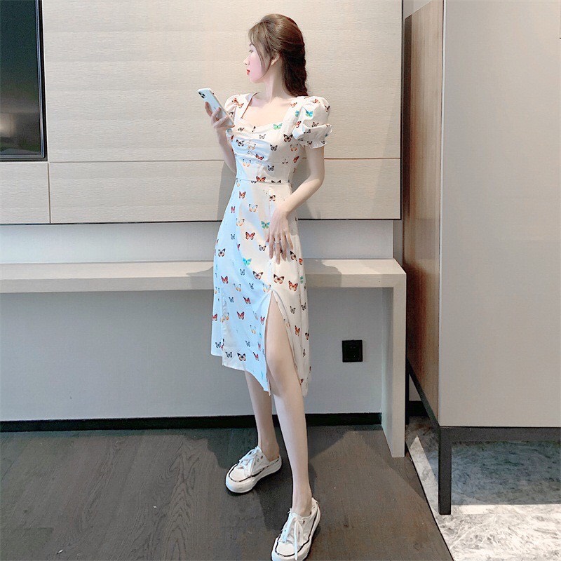 [HCM]Đầm kate phối họa tiết nhỏ nhắn