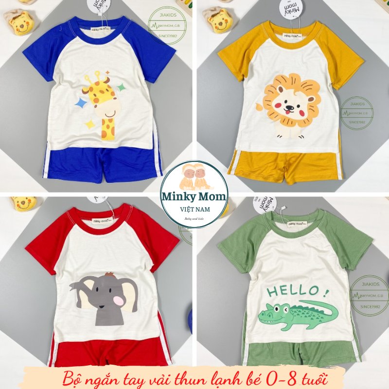 Bộ Ngắn Tay MINKY MOM Chất Liệu Vải Thun Lạnh Thiết Kế Raglan Cho Bé Trai Bé Gái 08 Tuổi TNIN80