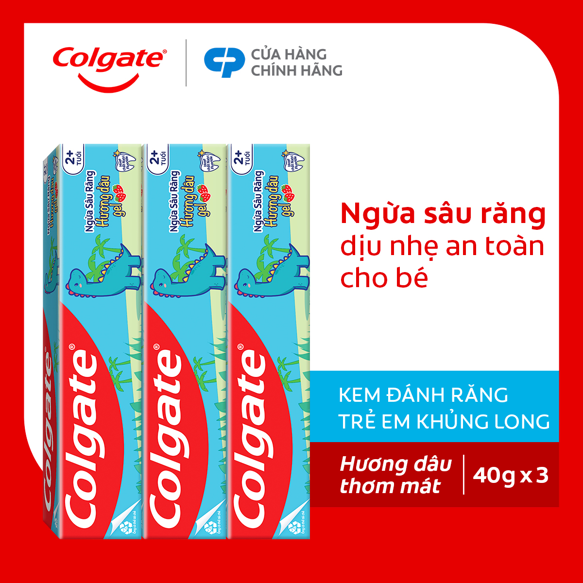 Bộ 3 kem đánh răng Colgate trẻ em khủng long hương dâu 40g