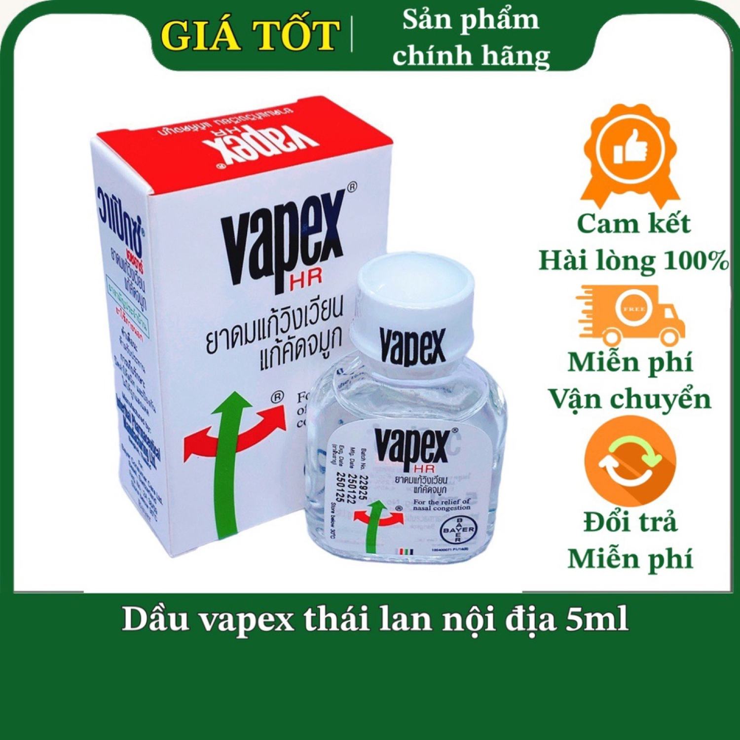 Dầu hít thông mũi vapex 5ml thá¡ lan chính hãng nội địa