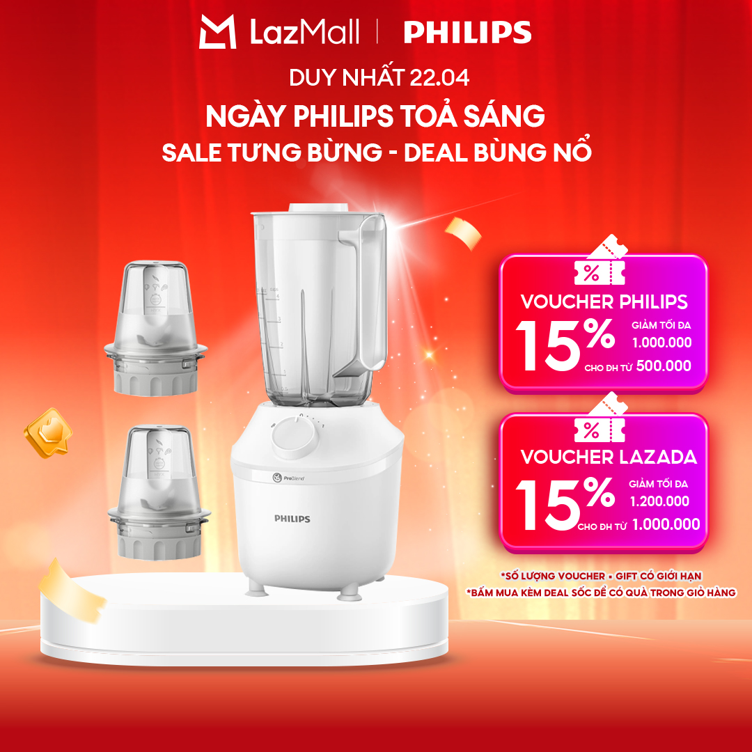 Máy Xay Sinh Tố Philips HR2041/50 450W Lưỡi Dao Xay Sắc Bén-Xay Nhuyễn Mịn, Không Vón Cục Trong 45 Giây-Hàng Phân Phối Chính Hãng